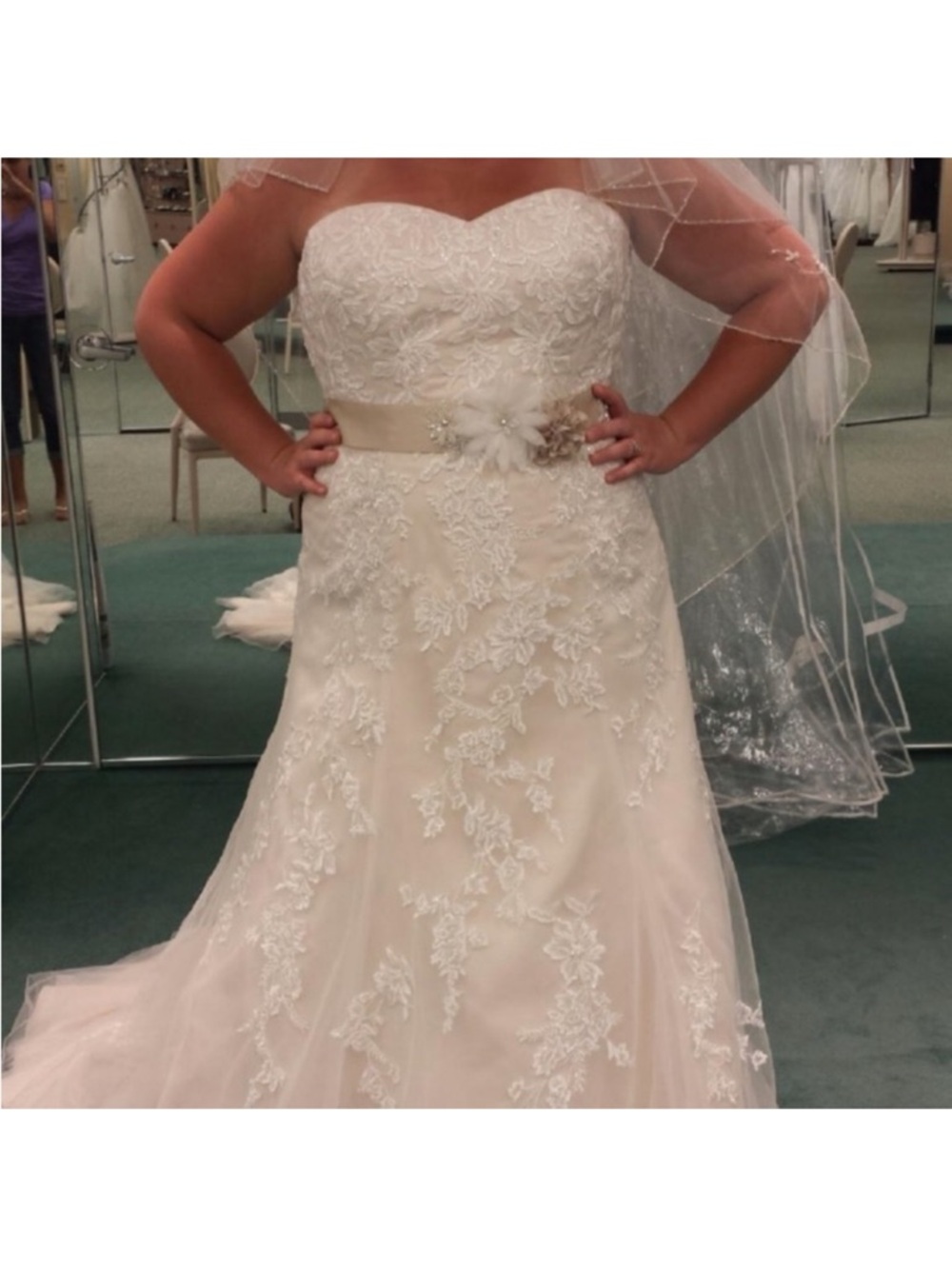 David's Bridal Ivory Lace A-Line Wedding Dress